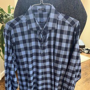 Bugatchi Mens XL Blue and Black Classic Fit Buttondown